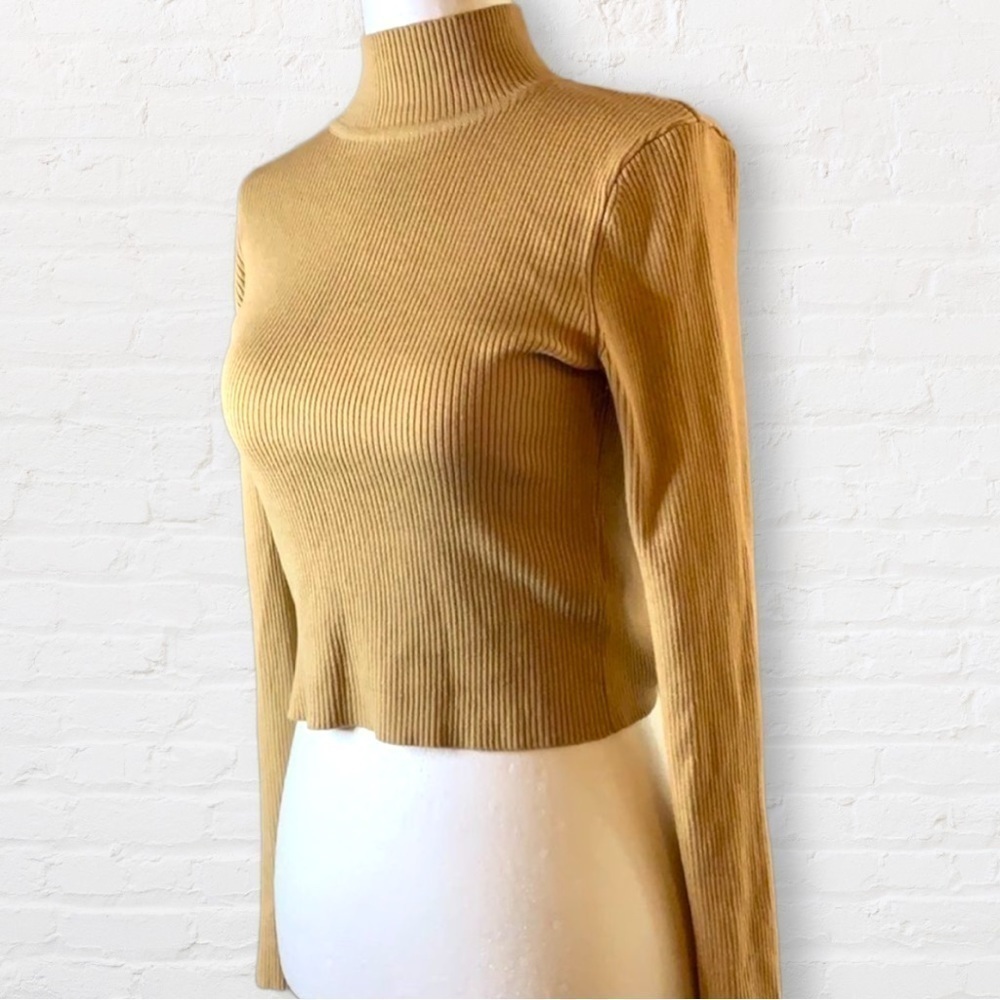 H&M long sleeve cropped mock turtleneck sweater. Tan color. NWOT.